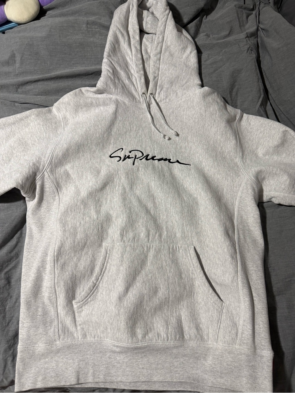 Supreme Light Gray Hoodie with Black Script Logo